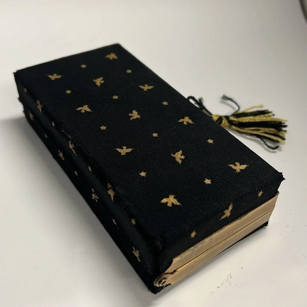 Vintage 60s Belding Corticelli Gold & Black Structured Brocade Box Clutch Case